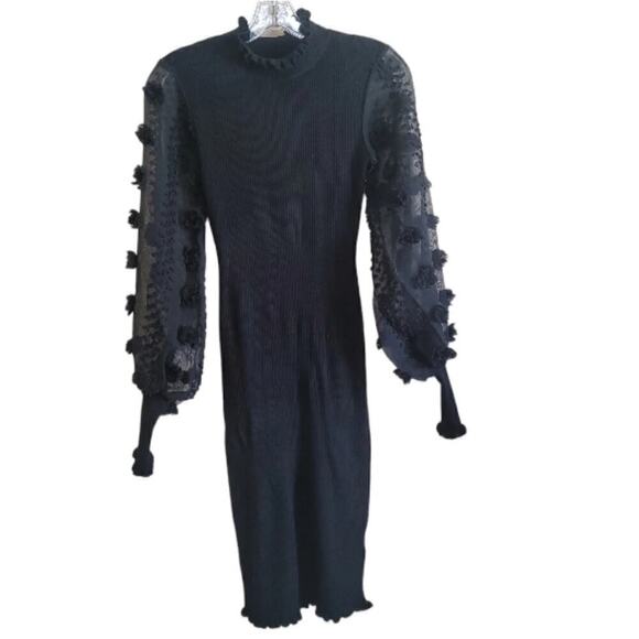Almost Famous Women's Black Petal Mesh LongSleeve Midi Dress Sz Small - Picture 7 of 9
